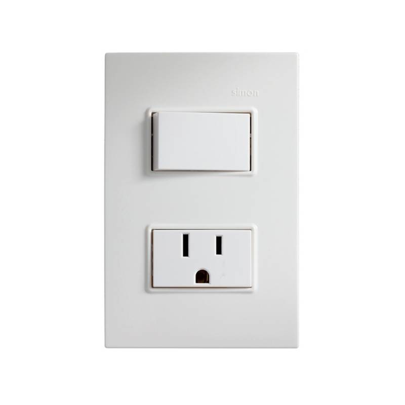 SIMON 23263-80 Interruptor 2 vías + Tomacorriente 2P+T, 16A, 127V u x cja: 12