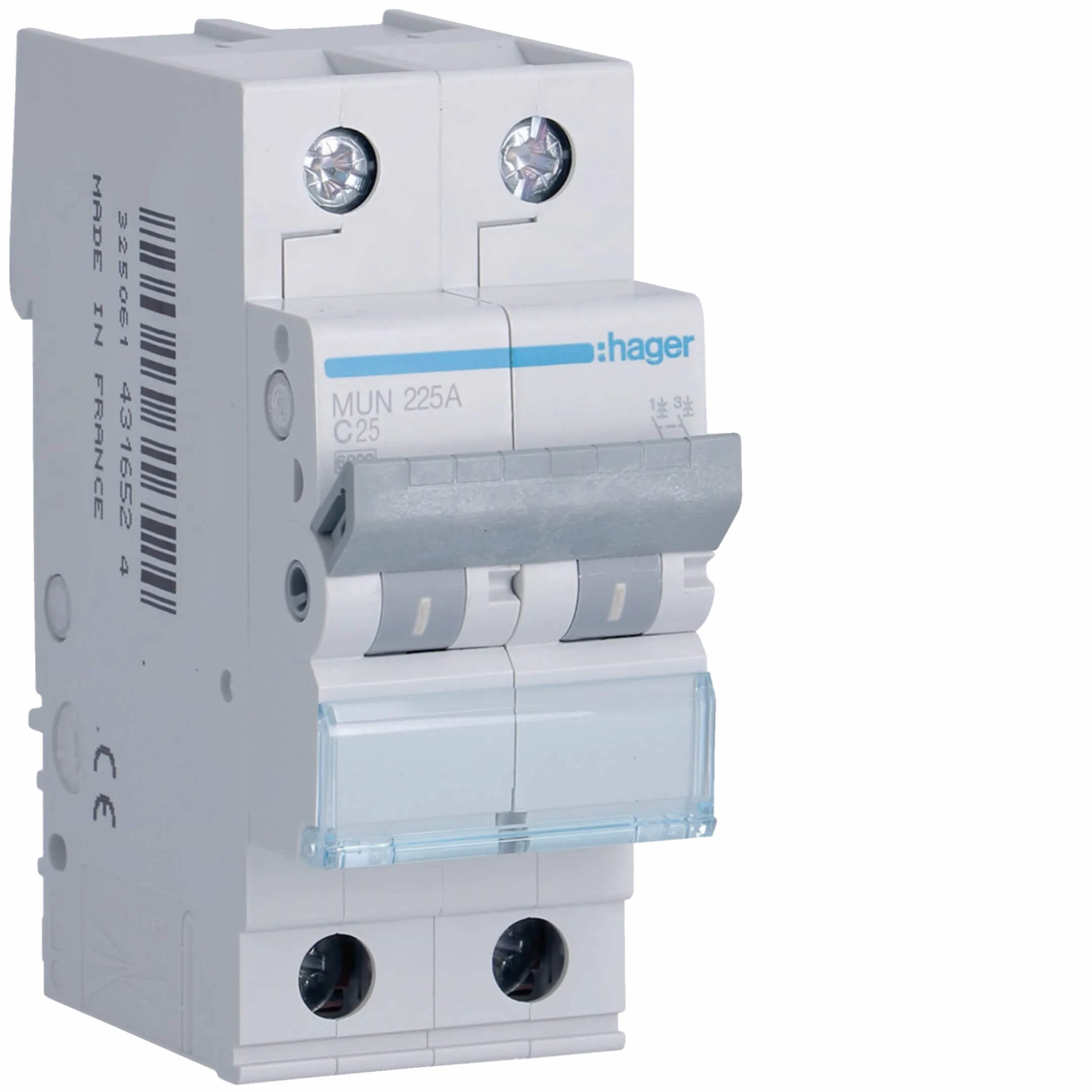 HAGER MU225 A   Interruptor automático modular MCB 2P 6/10 kA C-25 A 2M u x